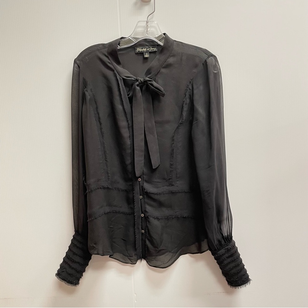 ELIZABETH & JAMES BLACK 100% SILK BLOUSE  SZ S